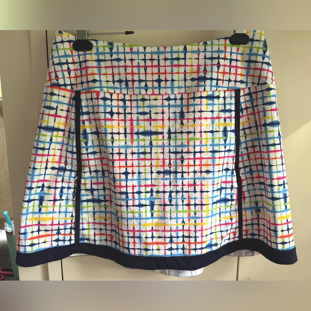 Kinona Multicolor Grid Print Golf Skort with Navy Trim